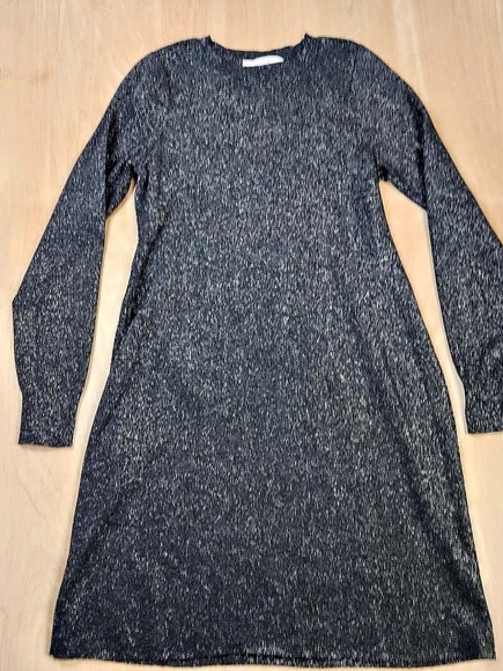 LOFT Womens Metallic Long Sleeve Dress in Black & Gold With Crewneck Neckline S1